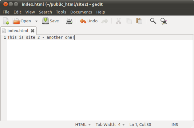 Screenshot - index.html (~/public_html/site2) - gedit
