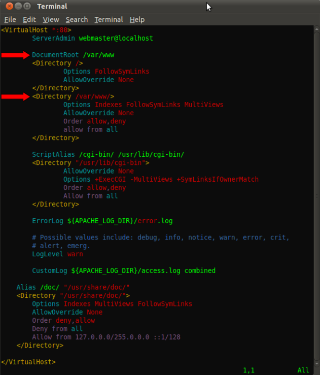 Screenshot - Terminal - Editing site1 config file